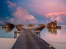 Best Overwater Bungalows - Gili Lankanfushi - jetty-1-at-sunset